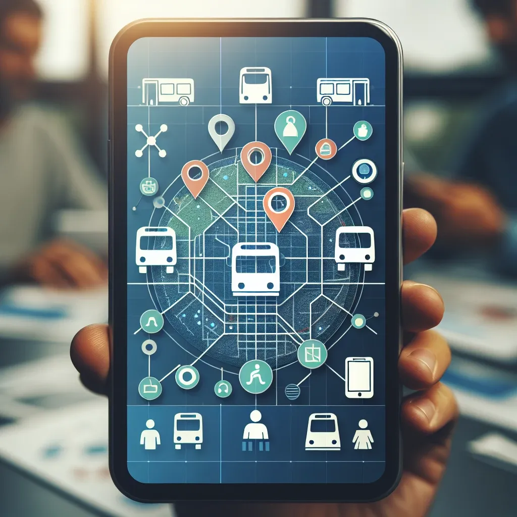 Alt Text: "Ilustrasi aplikasi navigasi berbasis komunitas yang membantu pengguna menemukan rute transportasi umum lokal dengan efisiensi tinggi."